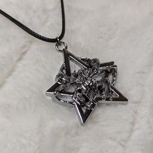 Y2k Style Large Star With Spider Gothic Charm on a Rope Necklace